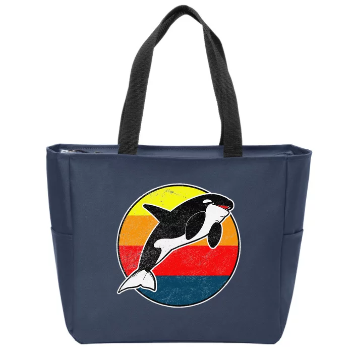 Retro 80s Killer Whale Vintage Beach Design Zip Tote Bag