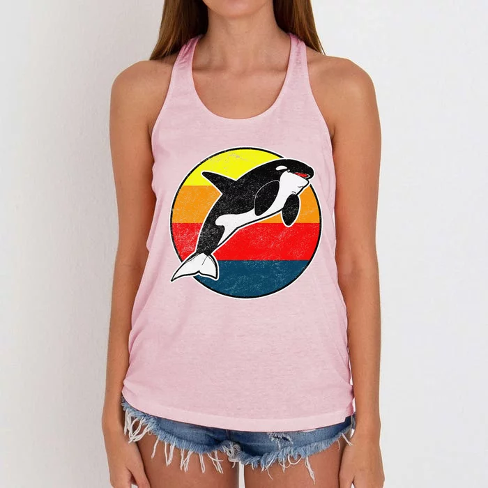 Retro 80s Killer Whale Vintage Beach Design Women's Knotted Racerback Tank