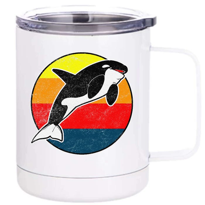 Retro 80s Killer Whale Vintage Beach Design Front & Back 12oz Stainless Steel Tumbler Cup