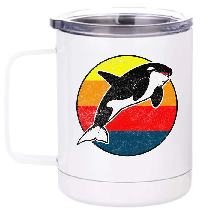 Retro 80s Killer Whale Vintage Beach Design Front & Back 12oz Stainless Steel Tumbler Cup