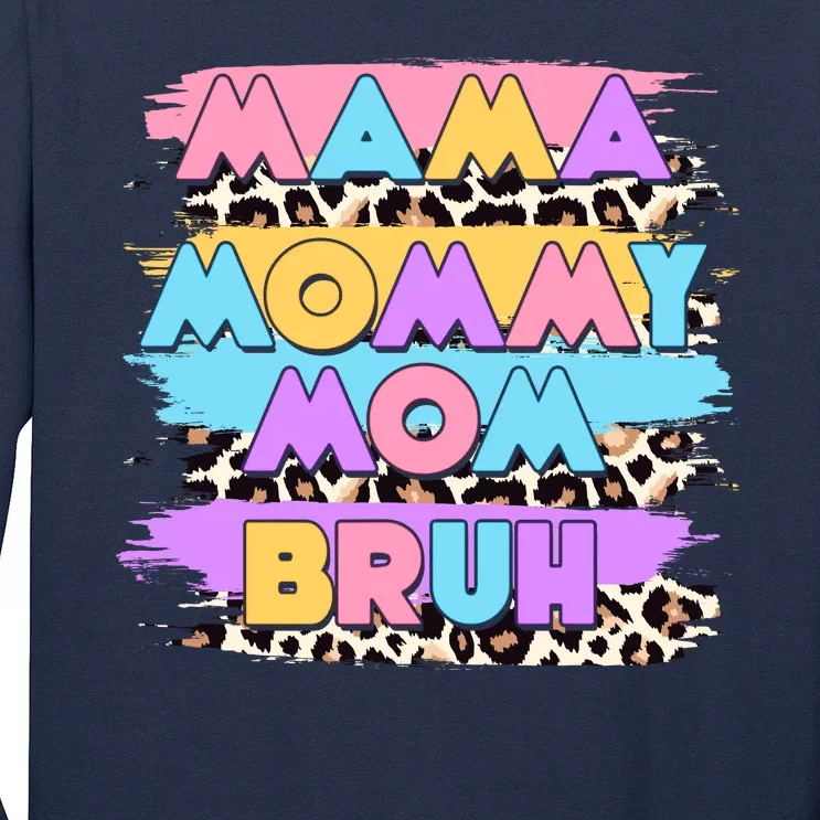 Retro 80's Leopard Print Mama Mommy Mom Bruh Long Sleeve Shirt