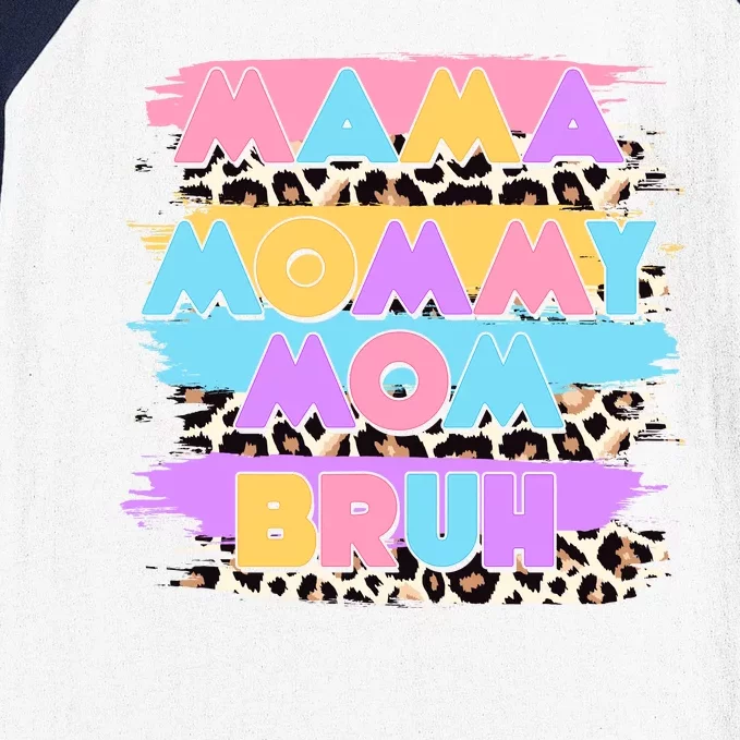 Retro 80's Leopard Print Mama Mommy Mom Bruh Baseball Sleeve Shirt