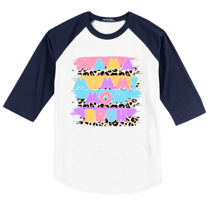 Retro 80's Leopard Print Mama Mommy Mom Bruh Baseball Sleeve Shirt