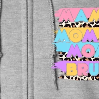 Retro 80's Leopard Print Mama Mommy Mom Bruh Full Zip Hoodie