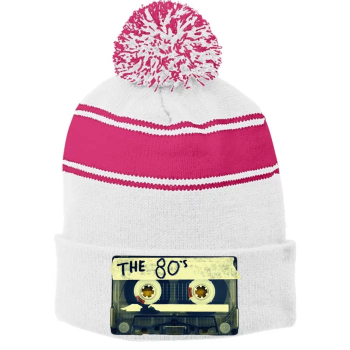 Retro 80S Mix Tape Stripe Pom Pom Beanie