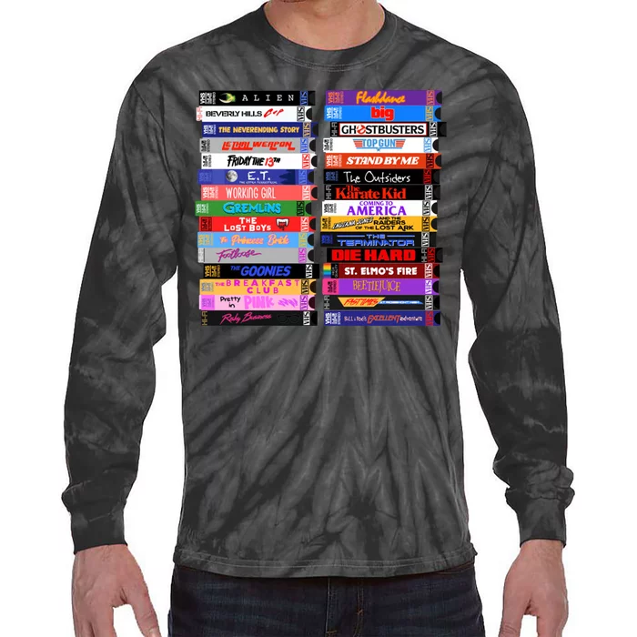 Retro 80s Movies Vhs Stacks Tie-Dye Long Sleeve Shirt