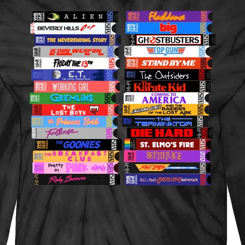 Retro 80s Movies Vhs Stacks Tie-Dye Long Sleeve Shirt