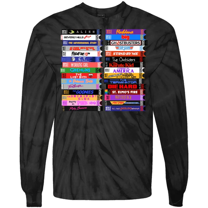 Retro 80s Movies Vhs Stacks Tie-Dye Long Sleeve Shirt