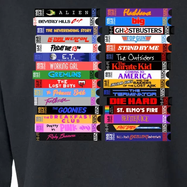 Retro 80s Movies Vhs Stacks Cropped Pullover Crew