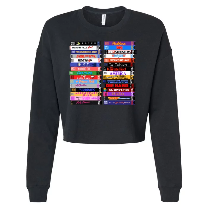 Retro 80s Movies Vhs Stacks Cropped Pullover Crew