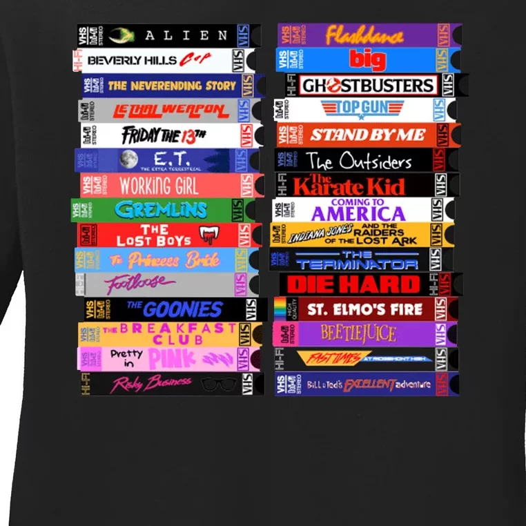 Retro 80s Movies Vhs Stacks Ladies Long Sleeve Shirt