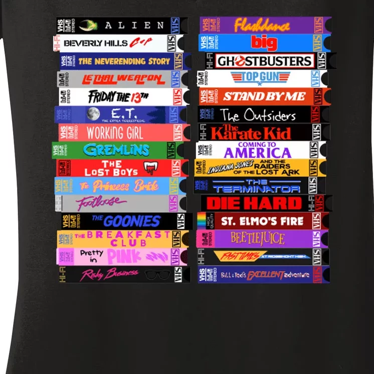 Retro 80s Movies Vhs Stacks Women's V-Neck T-Shirt