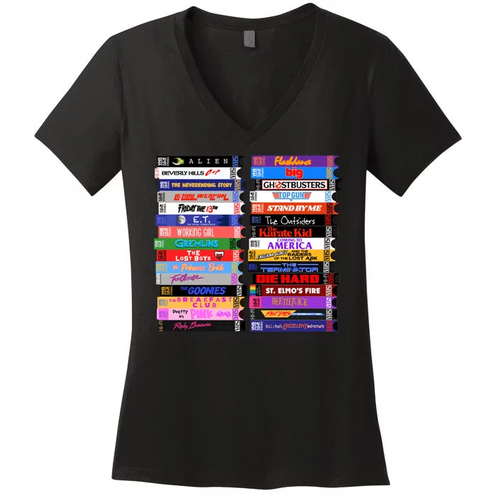 Retro 80s Movies Vhs Stacks Women's V-Neck T-Shirt