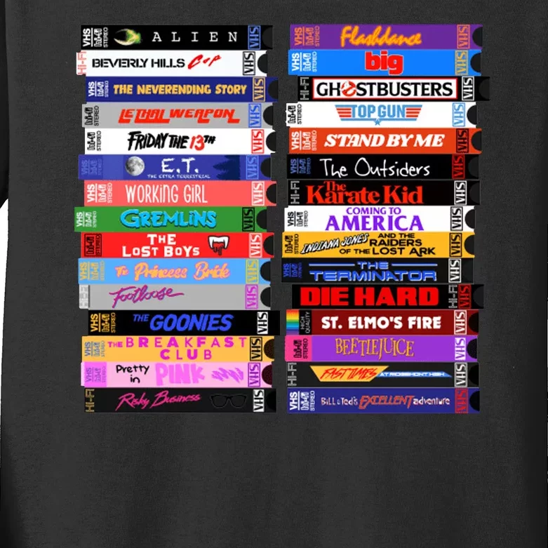 Retro 80s Movies Vhs Stacks Kids Long Sleeve Shirt