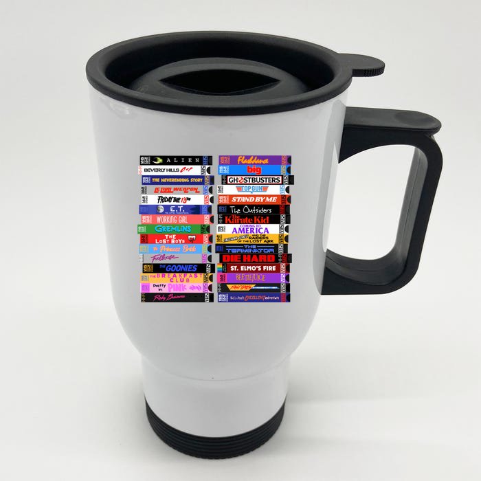 Retro 80s Movies Vhs Stacks Front & Back Stainless Steel Travel Mug