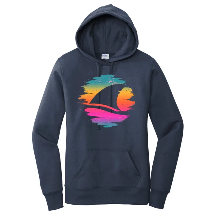 Retro 80's Neon Shark Fin Women's Pullover Hoodie