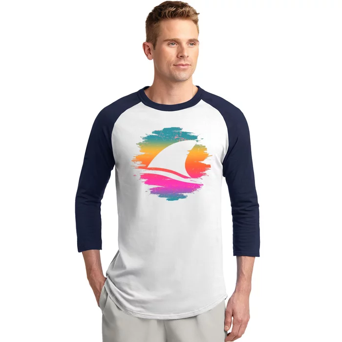 Retro 80's Neon Shark Fin Baseball Sleeve Shirt