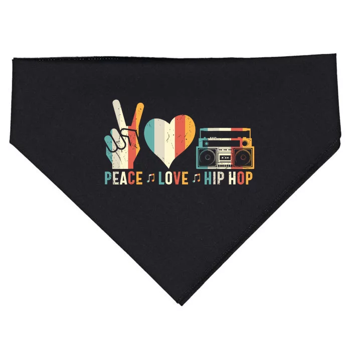 Retro 80S Old School Peace Love Hip Hop Graphic USA-Made Doggie Bandana