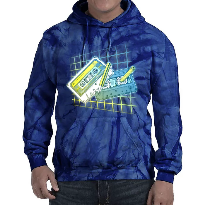 Retro 80's Rewind Cassette Tapes Broken Pencil Tie Dye Hoodie