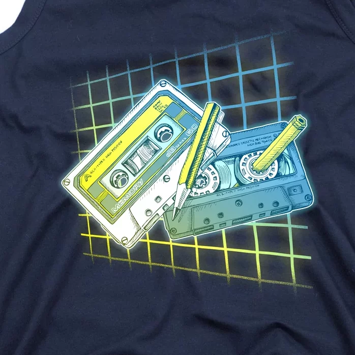 Retro 80's Rewind Cassette Tapes Broken Pencil Tank Top