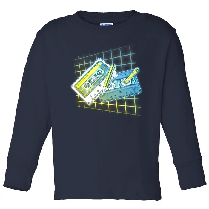 Retro 80's Rewind Cassette Tapes Broken Pencil Toddler Long Sleeve Shirt