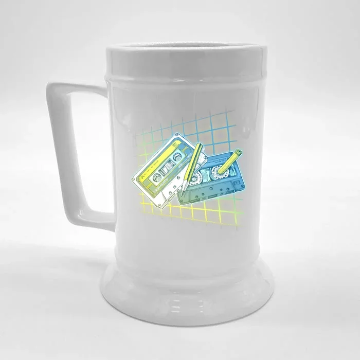 Retro 80's Rewind Cassette Tapes Broken Pencil Front & Back Beer Stein