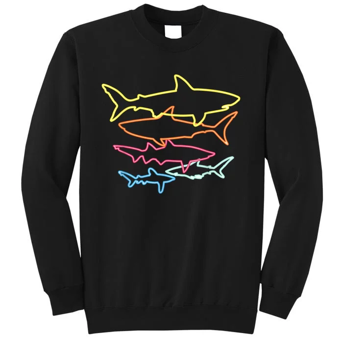 Retro 80s Shark Clothes Shark Party Tall Sweatshirt