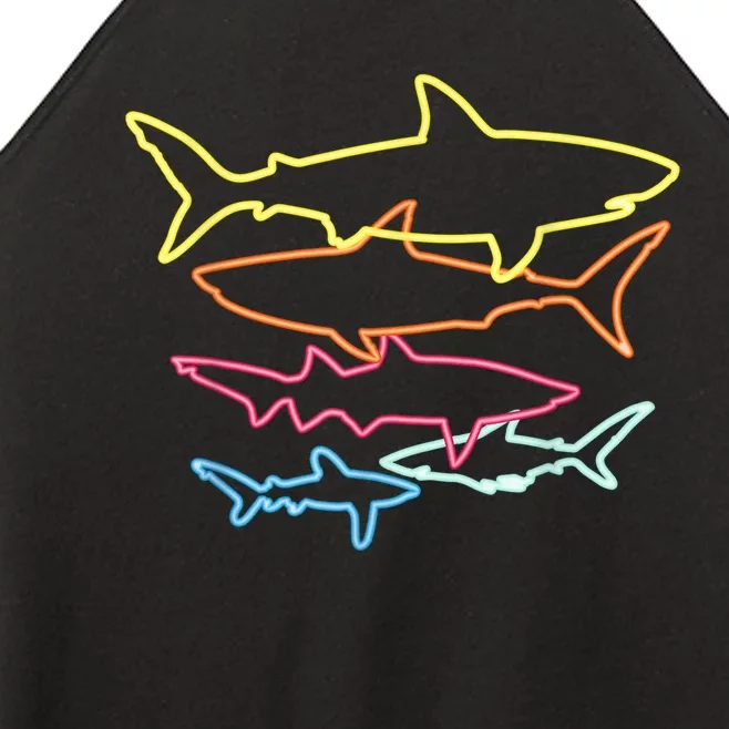 Retro 80s Shark Clothes Shark Party Women’s Perfect Tri Rocker Tank