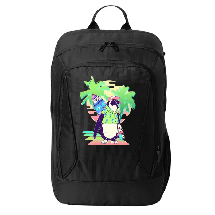 Retro 80's Tropical Surfer Penguin City Backpack