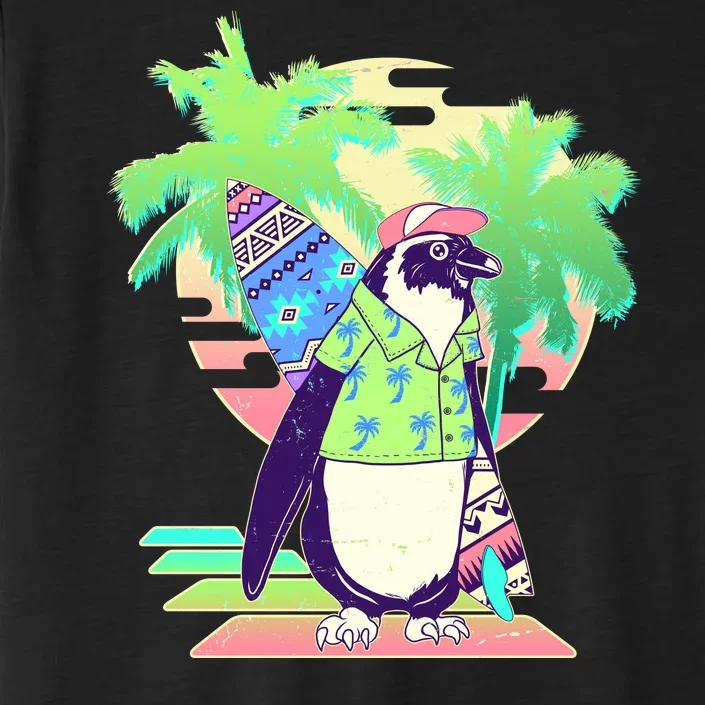 Retro 80's Tropical Surfer Penguin ChromaSoft Performance T-Shirt