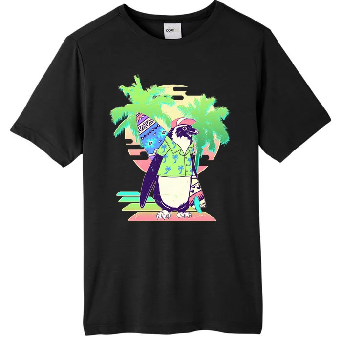 Retro 80's Tropical Surfer Penguin ChromaSoft Performance T-Shirt