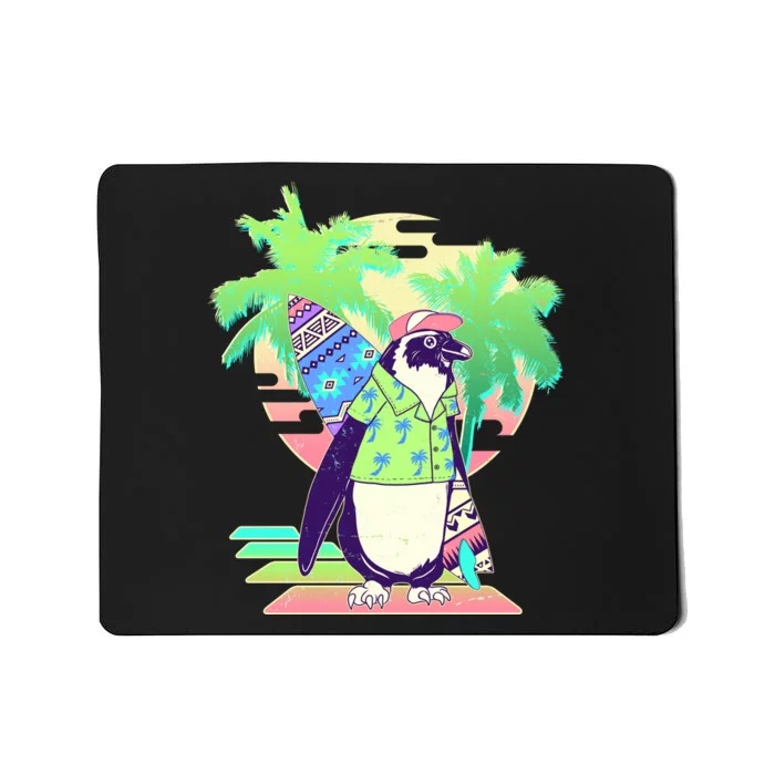 Retro 80's Tropical Surfer Penguin Mousepad