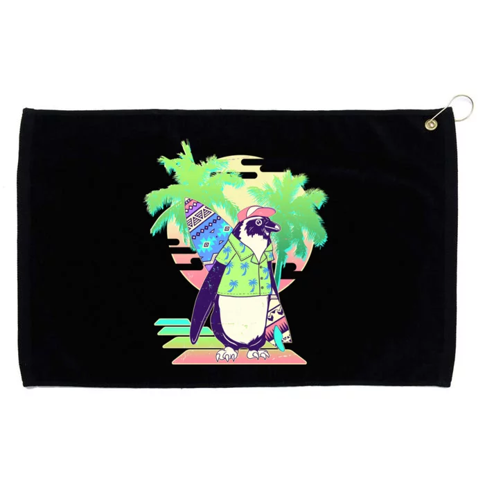 Retro 80's Tropical Surfer Penguin Grommeted Golf Towel