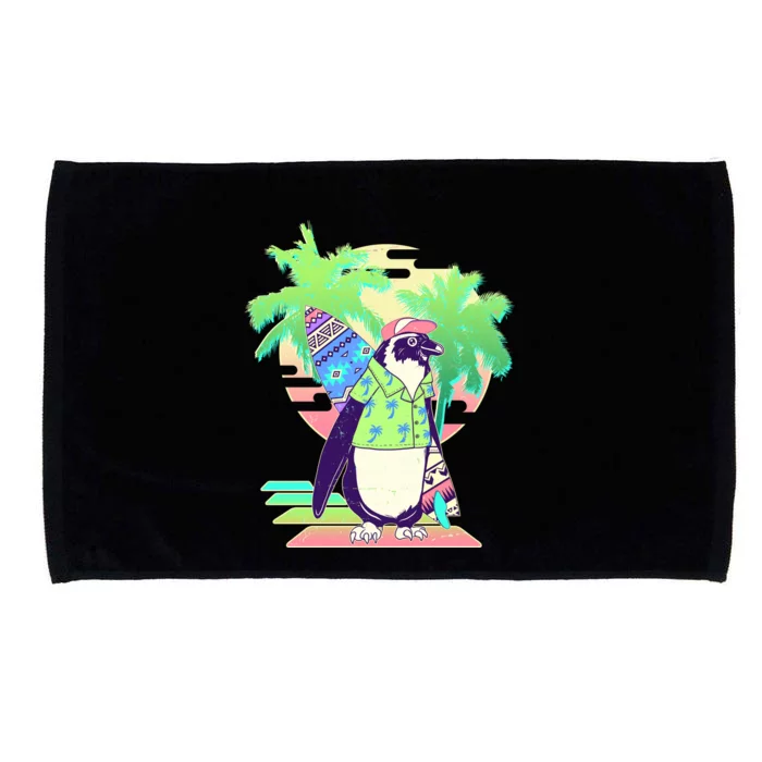 Retro 80's Tropical Surfer Penguin Microfiber Hand Towel