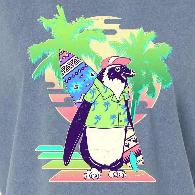 Retro 80's Tropical Surfer Penguin Garment-Dyed Women's Muscle Tee