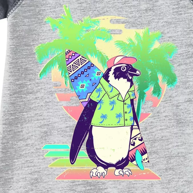 Retro 80's Tropical Surfer Penguin Infant Baby Jersey Bodysuit