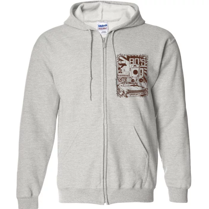 Retro 80's Vintage Classic Car Boombox Graphic Full Zip Hoodie