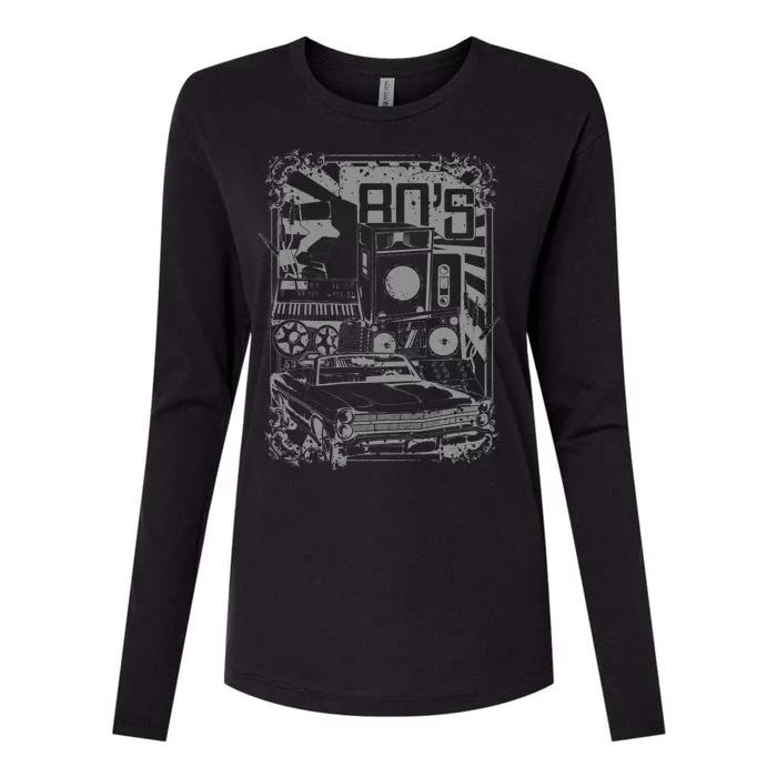 Retro 80's Vintage Classic Car Boombox Graphic Womens Cotton Relaxed Long Sleeve T-Shirt