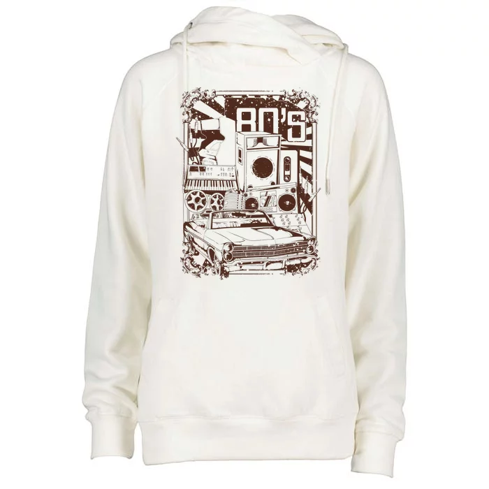 Retro 80's Vintage Classic Car Boombox Graphic Womens Funnel Neck Pullover Hood