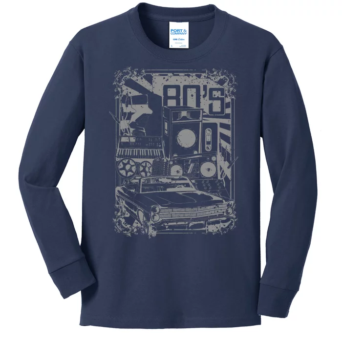 Retro 80's Vintage Classic Car Boombox Graphic Kids Long Sleeve Shirt