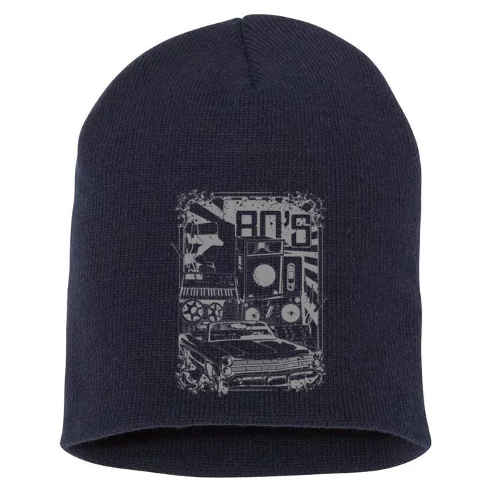 Retro 80's Vintage Classic Car Boombox Graphic Short Acrylic Beanie