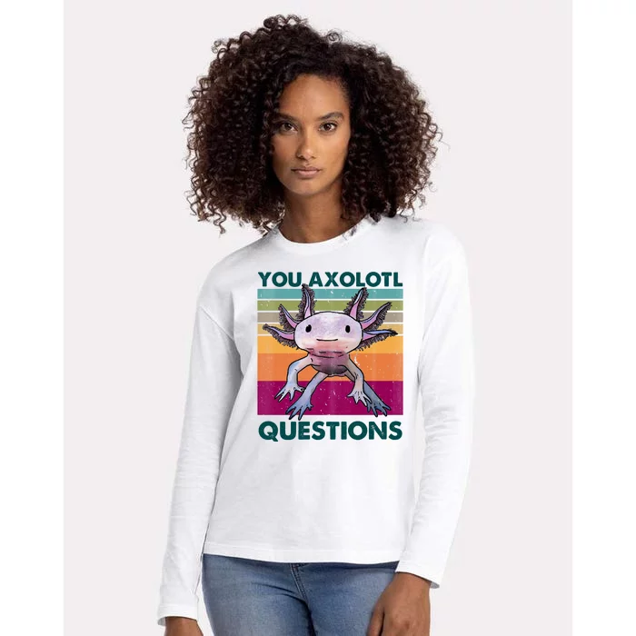 Retro 90s Axolotl Funny You Axolotl Questions Womens Cotton Relaxed Long Sleeve T-Shirt