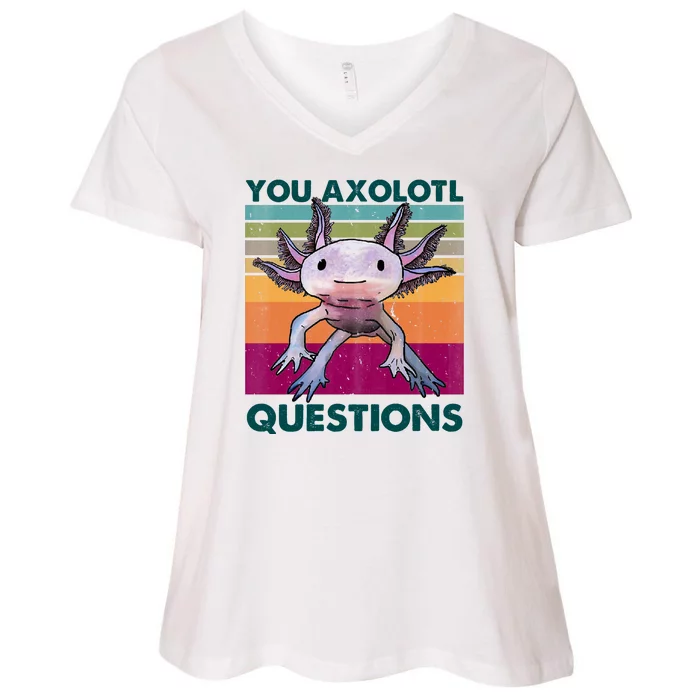 Retro 90s Axolotl Funny You Axolotl Questions Women's V-Neck Plus Size T-Shirt