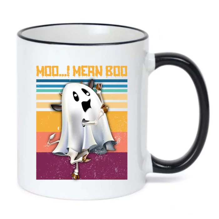 Retro 90s Ghost Cow Moo I Mean Boo Halloween Cow Lover Gift Black Color Changing Mug