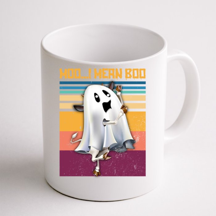 Retro 90s Ghost Cow Moo I Mean Boo Halloween Cow Lover Gift Front & Back Coffee Mug