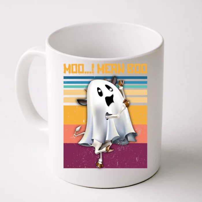 Retro 90s Ghost Cow Moo I Mean Boo Halloween Cow Lover Gift Front & Back Coffee Mug