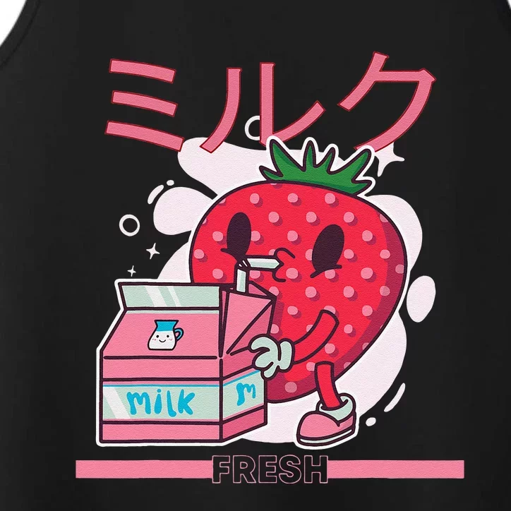 Retro 90s Japanese Kawaii Strawberry Milk Shake Cartoon Performance Tank