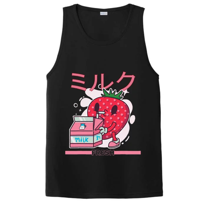 Retro 90s Japanese Kawaii Strawberry Milk Shake Cartoon Performance Tank