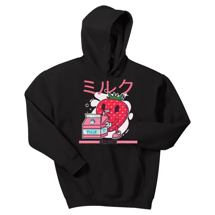 Retro 90s Japanese Kawaii Strawberry Milk Shake Cartoon Kids Hoodie