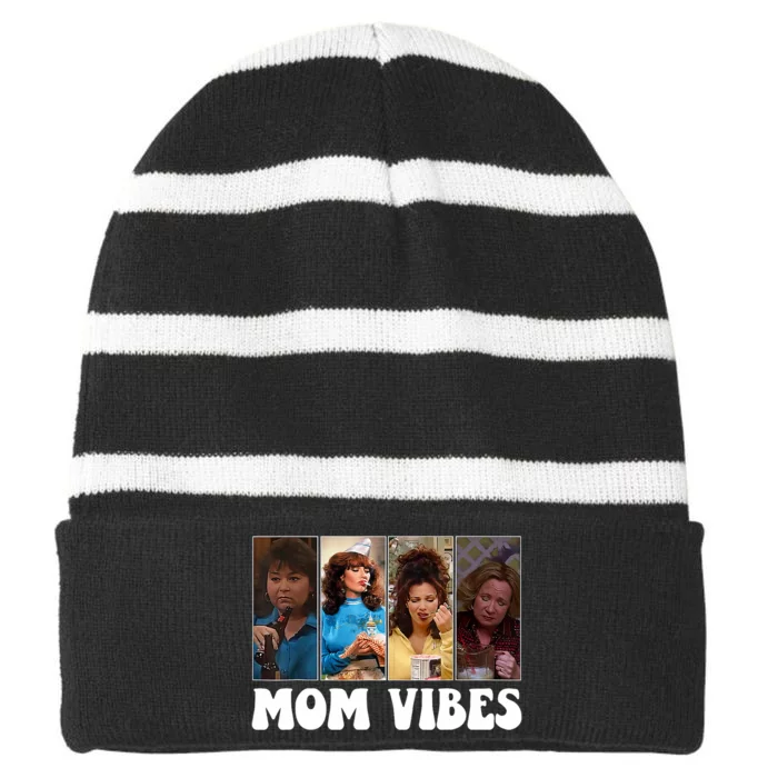 Retro 90’S Mom Vibes Funny Mom Life MotherS Day 2024 Striped Beanie with Solid Band